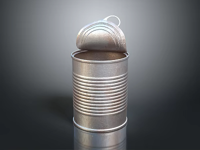 Open Metal Can With Pull Tab And Ribbed Design On Reflective Surface 3d model Open Metal Can With Pull Tab And Ribbed Design On Reflective Surface 3d model