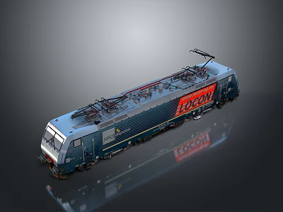 Blue and Silver Electric Locomotive With Red LOCOMOTIVE Sign And Pantograph On Top 3d model