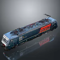 Blue and Silver Electric Locomotive With Red LOCOMOTIVE Sign And Pantograph On Top