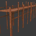 Simple Rustic Wooden Bridge With Plank Deck And Supportive Pillars Design 3d model