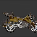 Custom Spiked Motorcycle With Yellow Brown Decorative Patterns And Leather Seat