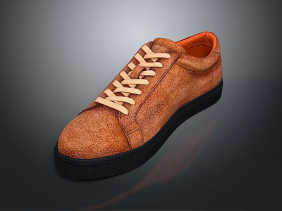 Brown Leather Casual Lace Up Shoes With Orange Lining And Black Sole 3d model