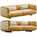 Yellow and Cream Colored Two Seater Sofa with Light Gray and Brown Cushions