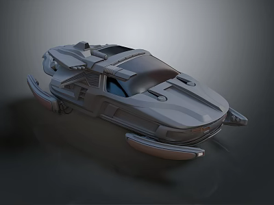 Futuristic Gray Hovercraft With Streamlined Design Cockpit And Float Structures 3d model