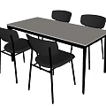 Modern Dining Table Set With White Rectangular Top And Four Black Leather Chairs 3d model