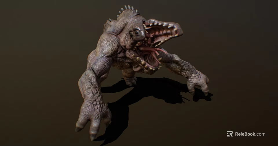Aggressive Monster Character With Spiked Back Open Mouth Sharp Teeth And Muscular Limbs 3d model 