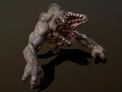 Aggressive Monster Character With Spiked Back Open Mouth Sharp Teeth And Muscular Limbs 3d model