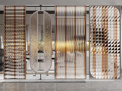 Modern Partition Design With Metallic Frames Geometric Patterns And Vertical Stripes 3d model