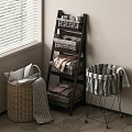 Practical Bathroom Accessories with Ladder Shelf Storage Baskets Towels and Woven Baskets 3d model