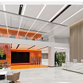 Modern Front Desk Reception Interior Design With Marble Counter Lounge Area And Green Plants