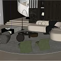 Modern Living Room White Sofa And Coffee Table Set With Round Rug Green Stools