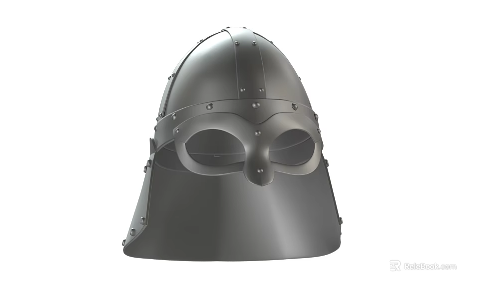 Medieval Style Metal Helmet Featuring Riveted Accents And Face Visor 3d model 