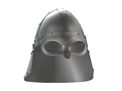 Medieval Style Metal Helmet Featuring Riveted Accents And Face Visor 3d model