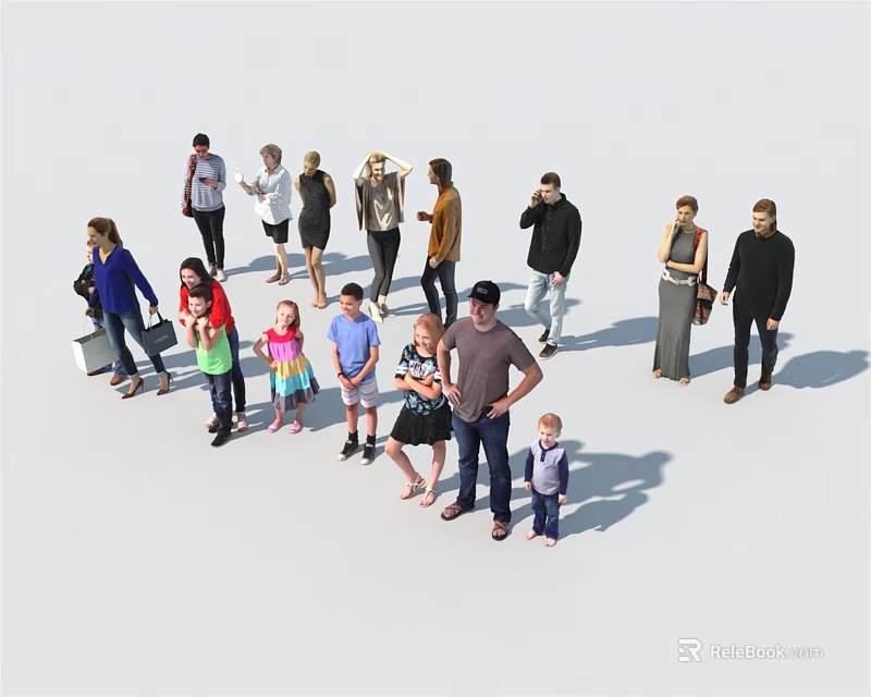 Group of Diverse People Standing Together With Various Ages And Casual Clothing On White Background 3d model 