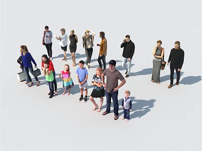 Group of Diverse People Standing Together With Various Ages And Casual Clothing On White Background 3d model
