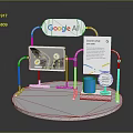 Google AI Electronic Device Display Stand With Info Boards Chart Blue Cup And Green Base