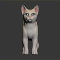 White Cat 3D Model With Pink Ears Blue Eyes And Reflection On Dark Background