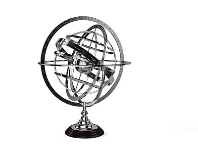 Decorative Ornament Set Featuring Metal Armillary Sphere With Stand And Wooden Base Design 3d model