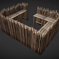 Wooden Fence Square Shaped Enclosure With Spiked Tops And Rustic Slats Design