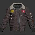 Brown Bomber Jacket with Fleece Collar Multiple Pockets and Decorative Patches