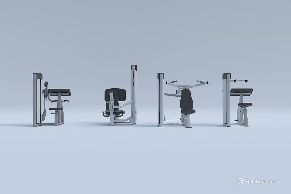 Durable Commercial Fitness Equipment With Sturdy Metal Frames And Black Padded Seats 3d model 