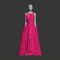 Pink Sleeveless Floor Length Evening Dress With Floral Embellishments And Flowy Silhouette