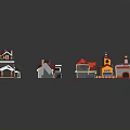 Colorful Small Houses Arranged In A Row With Various Roof And Wall Colors