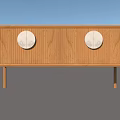 Modern Wooden Entryway Console Cabinet With Vertical Stripes And Round Decorative Panels