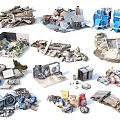 Various Trash Piles With Mixed Discarded Materials And Rubbish Items 3d model