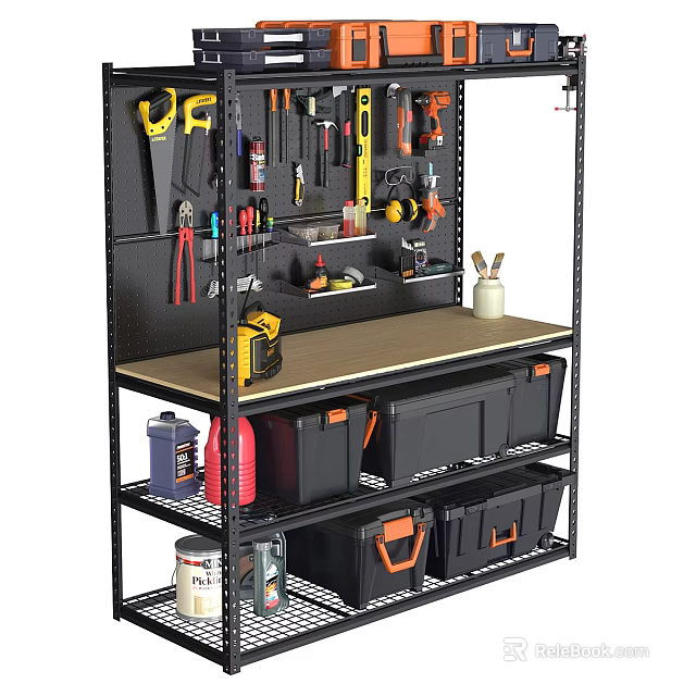 Garage Tool Organization Setup With Hanging Tools Workbench And Storage Bins 3d model 