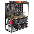 Garage Tool Organization Setup With Hanging Tools Workbench And Storage Bins