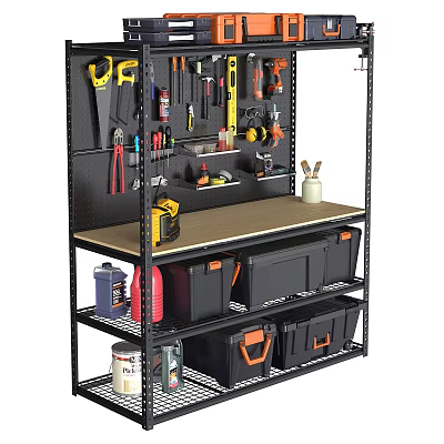 Garage Tool Organization Setup With Hanging Tools Workbench And Storage Bins 3d model