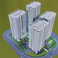 Modern High Rise Residential Building With Glass Curtain Walls And Green Surroundings