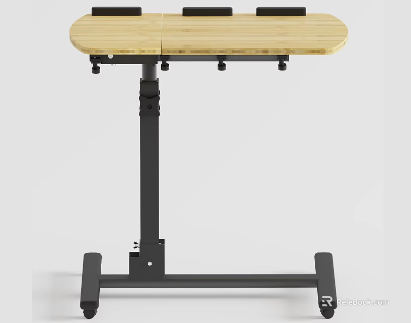 Office Desk With Wooden Top Mobile Wheels And Adjustable Height Metal Frame 3d model 