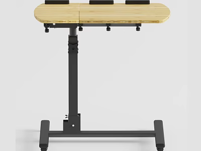 Office Desk With Wooden Top Mobile Wheels And Adjustable Height Metal Frame 3d model