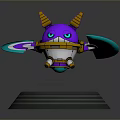 Purple Game and Movie Character With Yellow Horns Big Eyes Holding Weapon Shield Star Base