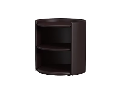 Dark Brown Bedside Table With Rounded Design And Open Shelves For Bedroom 3d model