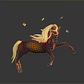 3D Horse Model With Purple Red Body Orange Mane And Tail Leaping With Floating Leaves