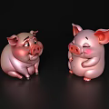 Cute Pink Piglet Dolls Sitting On Black Background With Reflection 3d model