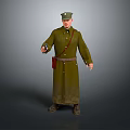 Man in Green Military Uniform with Military Cap Brown Belt and Red Satchel Holding Object