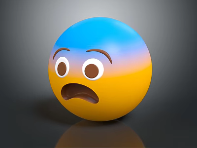 Shiny Round Spherical Surprised Emoji With Blue And Yellow Gradient Shocked Expression 3d model