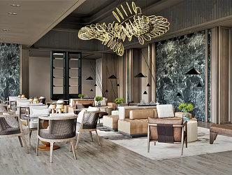 Modern Reception Area Living Room Dining Room Chandelier Ornaments Multi-person Sofa Dining Chair Dining Table Leisure Chair Sofa Chair Single Person Sofa 3d model