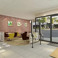 Modern Restaurant Interior With Round Tables Colorful Chairs Pendant Lights And Service Counter