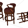 Vintage Wooden Bar Stools With Leather Seats And Armrests Three Pieces Including One Toppled Design