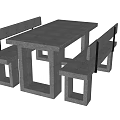 Modern Concrete Table and Bench Set with Geometric Hollow Design for Outdoor Spaces
