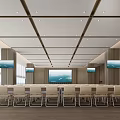 Modern Minimalist Conference Room With Marble Floor Green Plants And Chandeliers