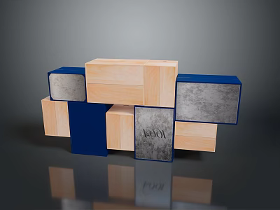 Modern Household Storage Boxes With Wooden Blue And Gray Design For Home Organization 3d model