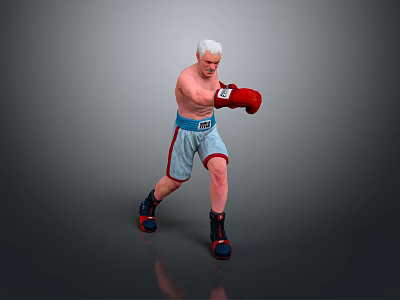 Game Movie Character Shirtless White Haired Boxer With Red Gloves Gray Shorts And Boxing Stance 3d model