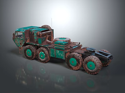 Rusty Vintage Tank With Multiple Green Wheels 3d model