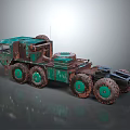 Rusty Vintage Tank With Multiple Green Wheels 3d model